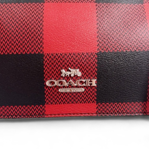 COACH Jes Baguette With Buffalo Plaid Purse Crossbody Bag Red/Black - Picture 9 of 13
